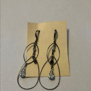 Modern Silver and Black Geometric Dangle pierced Earrings